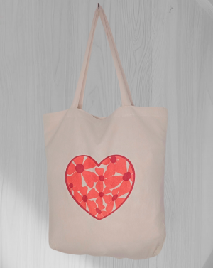 Bolsa Tote Pana "Corazón de Flores"